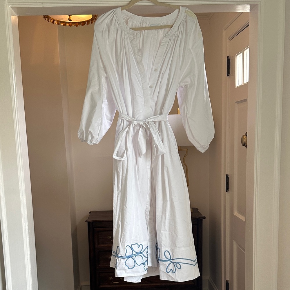 Chic White Dress with Blue Detailing